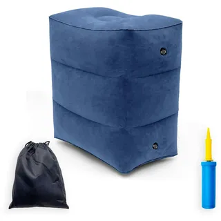 Intirilife Fußstütze Reise Hocker Kissen in Blau - 46 x 28 x 47.5 cm - Fuß Stützkissen Aufblasbar Faltbar mit Tasche und Luftpumpe für Unterwegs