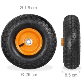 Relaxdays Sackkarrenrad 2er Set, 4.10 3.50-4, luftbereift, Stahlfelge, 136 kg, Schubkarrenrad, Ersatzrad, schwarz/orange