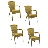 4x KONWAY® COLOMBO Stapelsessel Honig Premium Polyrattan Garten Sessel Stuhl Set