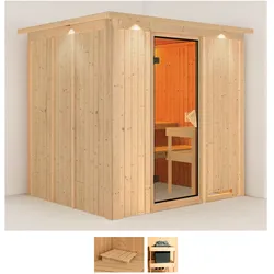 Sauna KARIBU "Sodin", beige (naturbelassen), ohne Ofen, (ohne Ofen), Saunen, ohne Ofen