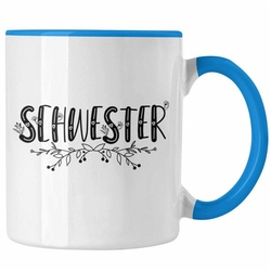 Trendation Tasse Trendation – Lieblingsschwester Tasse Geschenk für Schwester Spruch Schwester Kaffeetasse Geschenkidee Sprüche blau