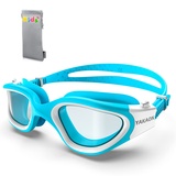 YAKAON Schwimmbrille Kinder, A1MINI Polarisiert Komfortabel Kinder Schwimmbrille Anti Nebel UV-Schutz Schwimmbrille für Mädchen und Jungen (A6-Non-Polarized-Blue-Clear)