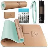 KESSER KESSER® Yogamatte Kork Inkl. Tragegurt Tasche & Yoga-Block Gymnastikmatte Yoga Matte rutschfest aus Naturkautschuk TPE Fitnessmatte, 183 x 62 Trainingsmatte für Fitness Sportmatte, Gymnastik extradick