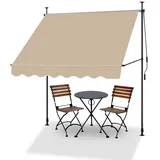 CLIPOP Klemmmarkise 200 x 120cm Klemmmarkise Balkonmarkise mit Handkurbel, höhenverstellbare Balkon UV-Schutz beige