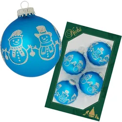 Krebs Glas Lauscha Hellblau glanz 7cm Glaskugel mit Silberglitter-Banddekoration Schneemann
