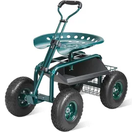 Vevor Rollsitz Gartenwagenrollsitz aus Stahl bis 136kg belastbar Gartenwagen mit 25cm Griff und 45-54cm höhenverstellbarem Sitz Rollwagen 30PSI Reifendruck Arbeitssitz Grün