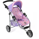 Bayer Chic 2000 - Puppenbuggy Lola, Kinderwagen für Puppen bis ca. 50 cm Größe, Jogging-Buggy, Puppenjogger, Puppenwagen, Herzchen lila