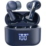TOZO T20 Kopfhörer Kabellos Bluetooth 5.3 Bluetooth Kopfhörer IPX8 Wasserdicht In Ear Ohrhörer mit LED-Anzeige, APP Steuerung, 48.5 Std Akkulaufzeit, Dual-Mic Noise Cancelling Kopfhörer - Blau
