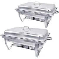 PRIJESSE Chafing Dish Set, 2X Edelstahl Warmhaltebehälter, Speisewärmer, Wärmebehälter, Rechaud, Chafing Dishes, Speisenwärmer, für Catering, Buffet und Party (1x 1/1 GN-Behälter)