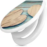 banjado Familien WC Sitz mit Absenkautomatik 44,9x37,1cm - Klobrille mit Kindersitz aus hochwertigem Polypropylen - Toilettendeckel mit Kinder Toilettensitz integriert - Motiv Holz Herzen