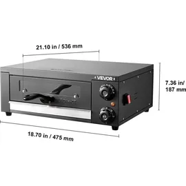 Vevor elektrischer Pizzaofen, 30 cm Tischpizzaofen 25-300 °C, 1450 W, Pizzaofen mit Zeit- und Temperaturregelung & zwei Heizrohren, Grillrost, für Küche und Gastronomie