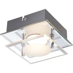 LED Wandlampe Chrom Wandleuchte Wohnzimmer Beleuchtung mit Glasschirm, DIMMBAR satiniert, 4 Stufen Funktion, LxBxH 120x120x6,5, Badezimmer