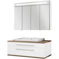 Fackelmann stanford 3-teiliges Badmöbelset 110cm Braun/Weiß, Keramik+LED Schrank'-'90330145