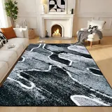 Alishomtll Teppich Wohnzimmer 160x230cm, Kurzflor Schlafzimmer Anti-Rutsch Waschbar Teppich, Moderne Geometrische Linien Pflegeleicht Weicher Langlebig Groß Rechteckig Rugs, Grau Schwarz