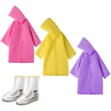 ROMOLY 3 Stück Regenponcho Wiederverwendbar, Regenmantel Unisex Regenbekleidung, Tragbarer Eva Regenmantel Leichter Regenponcho mit Kapuze für Fahrrad Wandern Camping Reisen Angeln