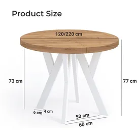 dekori.interiors Pero Ø 120/220 cm Eiche Lancelot/Weiß