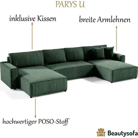 beautysofa | Ecksofa PARYS U - 390 cm, Ecksofas mit Schlaffunktion und Bettkasten, Modernes Schlafsofa in Grün - Grün