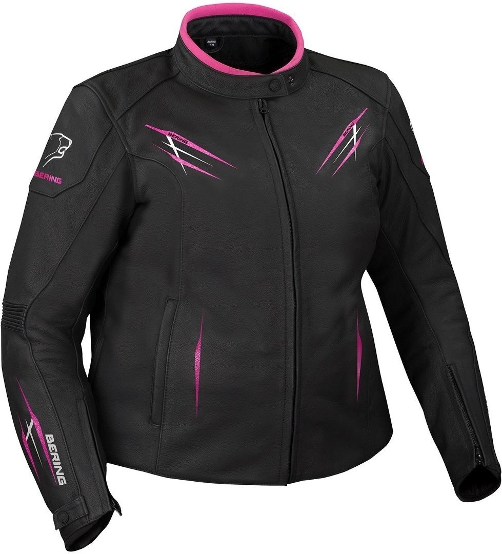 Bering Brutalia Übergröße Damen Motorrad Lederjacke, schwarz-weiss-pink, Größe 40