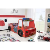 Aileenstore Autobett Kinder 90x200 cm Feuerwehrbett "Rio Firetruck" mit LED-Licht und Sirenenoptik