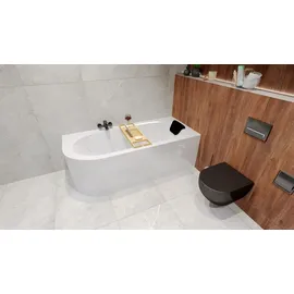 Besco BADLAND Eckbadewanne Rechteck Badewanne Avita RECHTS 170x75 mit Ablaufgarnitur und Füßen + Badkissen Schwarz KODI | BADLAND AVITA - Schwarz/Weiß