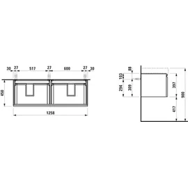 Laufen Pro S Waschtisch-Unterbau H4835720964801, 126x45x39cm, 2 Schubladen und Innenschubladen, zu Waschtisch H814968, 1260x450x390mm, Farbe: Graphit