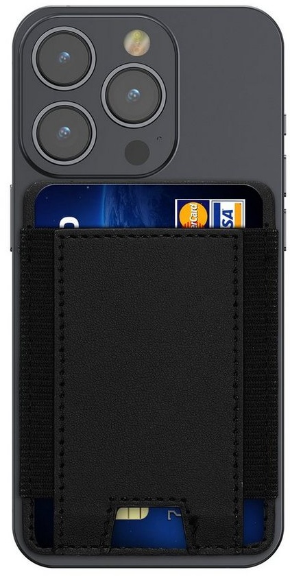 kwmobile Stick-on Kartenhalter für Smartphones - Kunstleder Halterung, (1-tlg., Halter mit Halteband - Platz für bis zu 6 Karten) schwarz