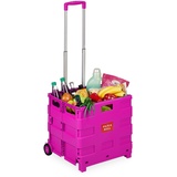 Relaxdays Einkaufstrolley, Klapptrolley mit Rollen & Teleskopgriff, bis 35 kg, Faltbare Einkaufshilfe, Rolltrolley, pink