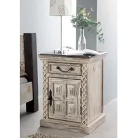 Massivmoebel24 Nachttisch Mango / Akazie 45x40x60 weiß gewachst CASTLE-ANTIK