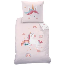 MTOnlinehandel Unicorn Regenbogen Rosa 135 x 200 cm + 80 x 80 cm