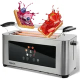 NULSTA Toaster Brotröster, Toaster Edelstahl, Langschlitz mit Brötchenaufsatz, 2 lange Schlitze, für 4 Scheiben, 1400 W, LED Display, Touch-Screen, 6 Stufen, Auftaufunktion, Aufwärmfunktion schwarz