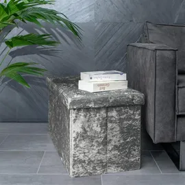 Intirilife Sitzbank 76x38x38 cm in Samt Grau - Sitzwürfel