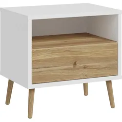 Nachtkommode FORTE "Harllson EasyKlix by Forte", weiß (weiß, mauvella eiche), B:59,8cm H:57,7cm T:41,5cm, FSC-zertifizierter Holzwerkstoff, Sideboards, Montage von Korpus ohne Werkzeug oder Schrauben