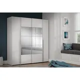 Forte Narago Schrank 200 210, weißer Kleiderschrank mit Spiegel, Schwebetürenschrank mit Drehtüren, Weiß Matt, 200,1 cm breit x 210,5 cm hoch x 61,2 cm tief