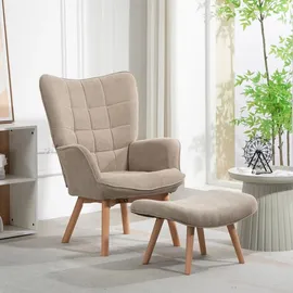 Homcom Ohrensessel Cord 72 x 101 x 80 cm Braun mit Hocker