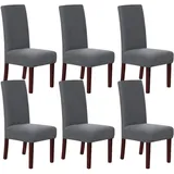 HOMECOVER Stuhlhussen 6er Set, Stretch Jacquard Stuhlbezug Stuhlhussen für Esszimmerstühle Universal Abnehmbarer Stuhlbezug Für Esszimmer Hotel Küche-grau-6er Set