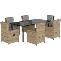 VidaXL 7-tlg. Garten-Essgruppe mit Kissen Beige Poly Rattan