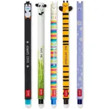 Legami – Set 5 radierbaren Gelstiften mit wärmeempfindlicher Tinte, einer Auswahl an Tintfarben und Designs, 0,7 mm Spitze, mit den Motiven Pinguin, Panda, Lama, Biene und Nilpferd