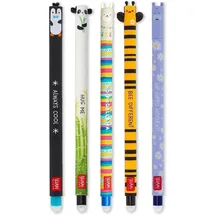 Legami – Set 5 radierbaren Gelstiften mit wärmeempfindlicher Tinte, einer Auswahl an Tintfarben und Designs, 0,7 mm Spitze, mit den Motiven Pinguin, Panda, Lama, Biene und Nilpferd