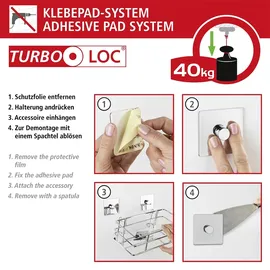 Wenko Turbo-Loc® Edelstahl Eckablage Quadro, rostfrei, Befestigen ohne Bohren, Edelstahl 27.5 x 10 x 19.3 cm,