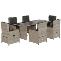 vidaXL 7-tlg. Garten-Essgruppe mit Kissen Hellgrau Poly Rattan