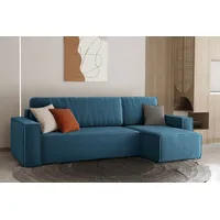 Fun Möbel Ecksofa Schlafsofa Sofa MARIS Stoff Petrolblau Ottomane Rechts