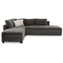luma-home Ecksofa-Dauerschläfer, Doppelbett Federkern Bettkasten, Couch Cord Grau Anthrazit & 15163 - Grau