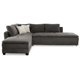 luma-home Ecksofa-Dauerschläfer, Doppelbett Federkern Bettkasten, Couch Cord Grau Anthrazit & 15163 - Grau
