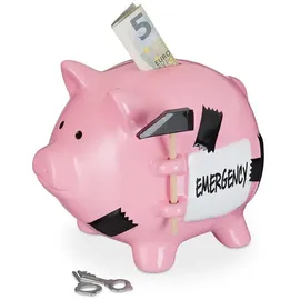 Relaxdays Sparschwein Emergency Weiß,Rosa,Schwarz