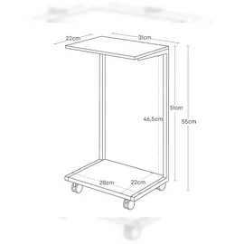 Yamazaki Beistelltisch mit Rollen Tower weiß 31x55x22 cm