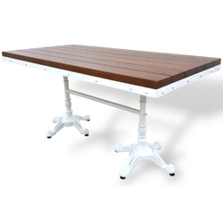 Casa Padrino Industrie Stil Garten Esstisch Dunkelbraun / Weiß 120 x 80 x H. 76 cm - Rechteckiger Gartentisch mit Massivholz Tischplatte - Industrie Stil Gastronomie & Garten Möbel