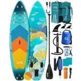 CFB SUP-Board XL 335x86x15 cm, extra breites Stand Up Paddle Board, aufblasbares iSUP, (Komplett-Set, mit Paddel, Pumpe, Rucksack, Leash, Dry Bag, Handyhülle & Schultergurt), 200 kg Traglast, für Anfänger & Erwachsene grün