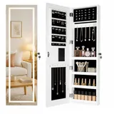Schmuckschrank,Spiegelschrank, Schmuckschrank mit Spiegel & Touchscreen-LED-Licht, Wandschrank, Wandmontage, an der Tür hängend, Schmuck-Organizer für Ohrringe, Halsketten, Ringe (Weiß, 110x30cm)