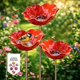 Waabose Vogeltränke Gartenstecker Metall,Blumenform Bienentränke für Garten, Mehrfach Vogelbad & Insektentränke, Gartendekoration Bienenstein für Rasen (3 Stück)
