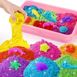 sikmcle kinetischer sand,Rainbow zaubersand Playset,Enthält 3500g kinetischen Sand in sieben Farben und eine Aufbewahrungsbox für kreative spielsand für drinnen (Rosa)